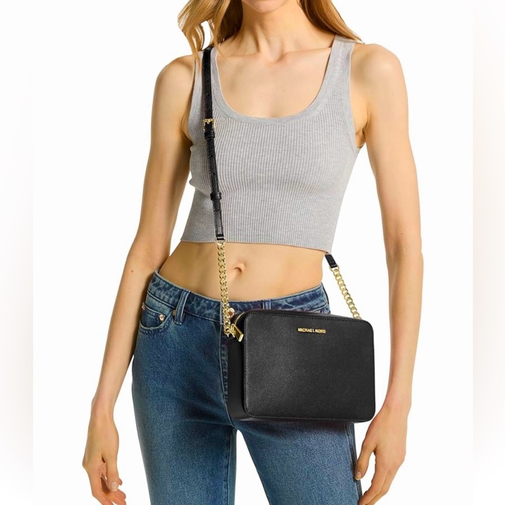 MICHAEL KORS SHOULDER BAG LEATHER Black 35T8GTTC9L JET SET LG EW CROSSBODY Used